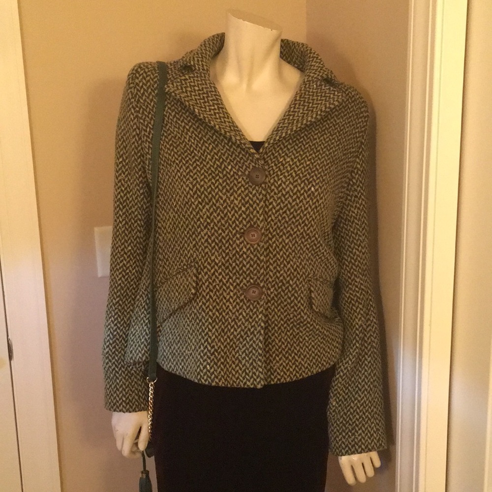 H&M Olive Green and Black Herringbone Blazer Jacket